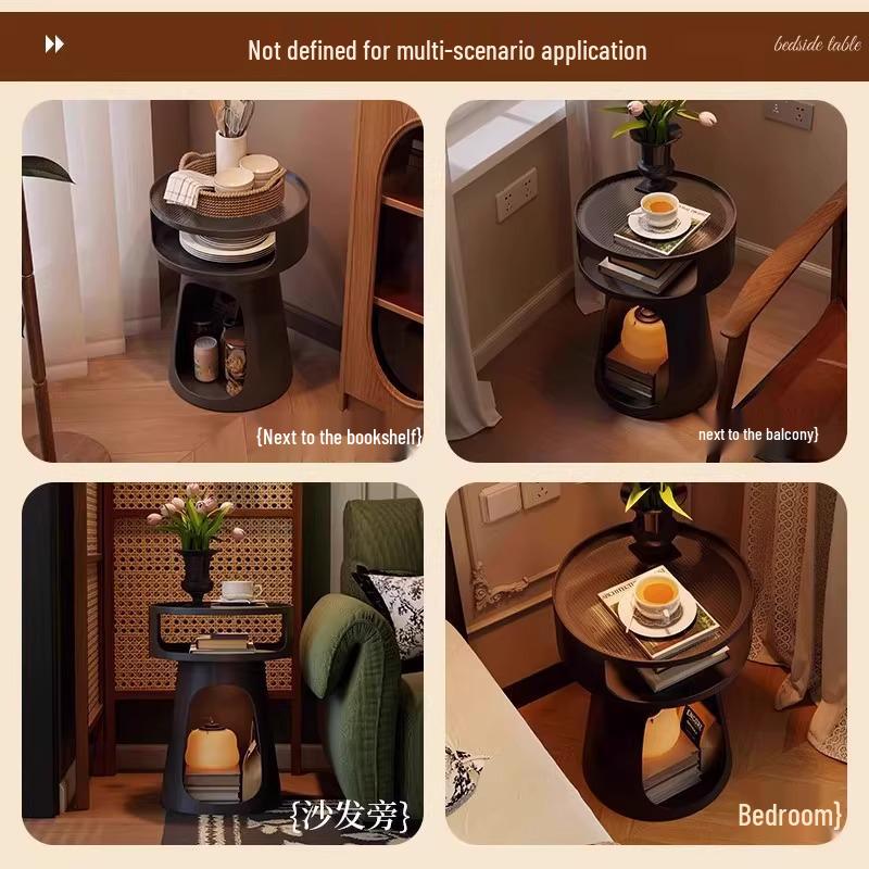 Nordic Retro Bedside Table: Simple Bedroom Nightstand with Metal Shelf, Small Space Sofa Side Table, Pet Bed Option for Cats and Dogs.
