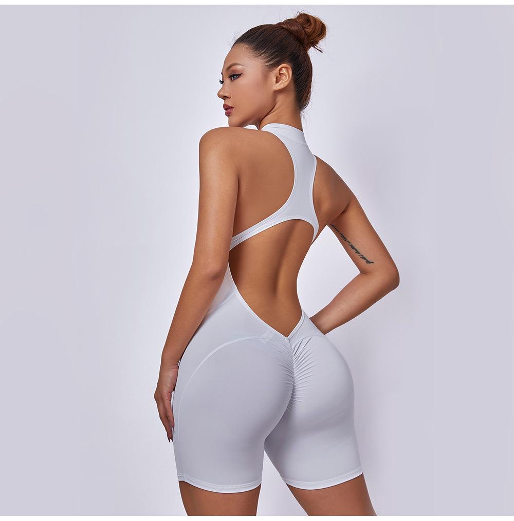 European & American Zipper Aerial Yoga Jumpsuit Bodysuit with Chest Pad & Tummy Control for Women Fitness.