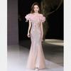 Fishtail Evening Dress Skirt 1011 One-word Shoulder High-end Light Luxury Niche Haute Couture Senior Host Sequins Annual Dinner Flash