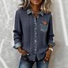 Dark Grey Knit Shirt with Denim Trim and Chest Pocket