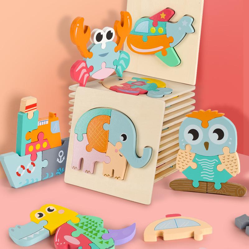 3D Wooden Puzzle Blocks for Toddlers: Educational Snap Fit Toys for Ages 3-6, Boys and Girls