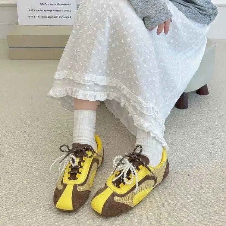 Fashion Bead Flats Casual Sneakers Woman Shoes Sport Loafers Summer 2025 New Trend Lace-Up Running Shoes Designer Comfort Zapatos Mujer