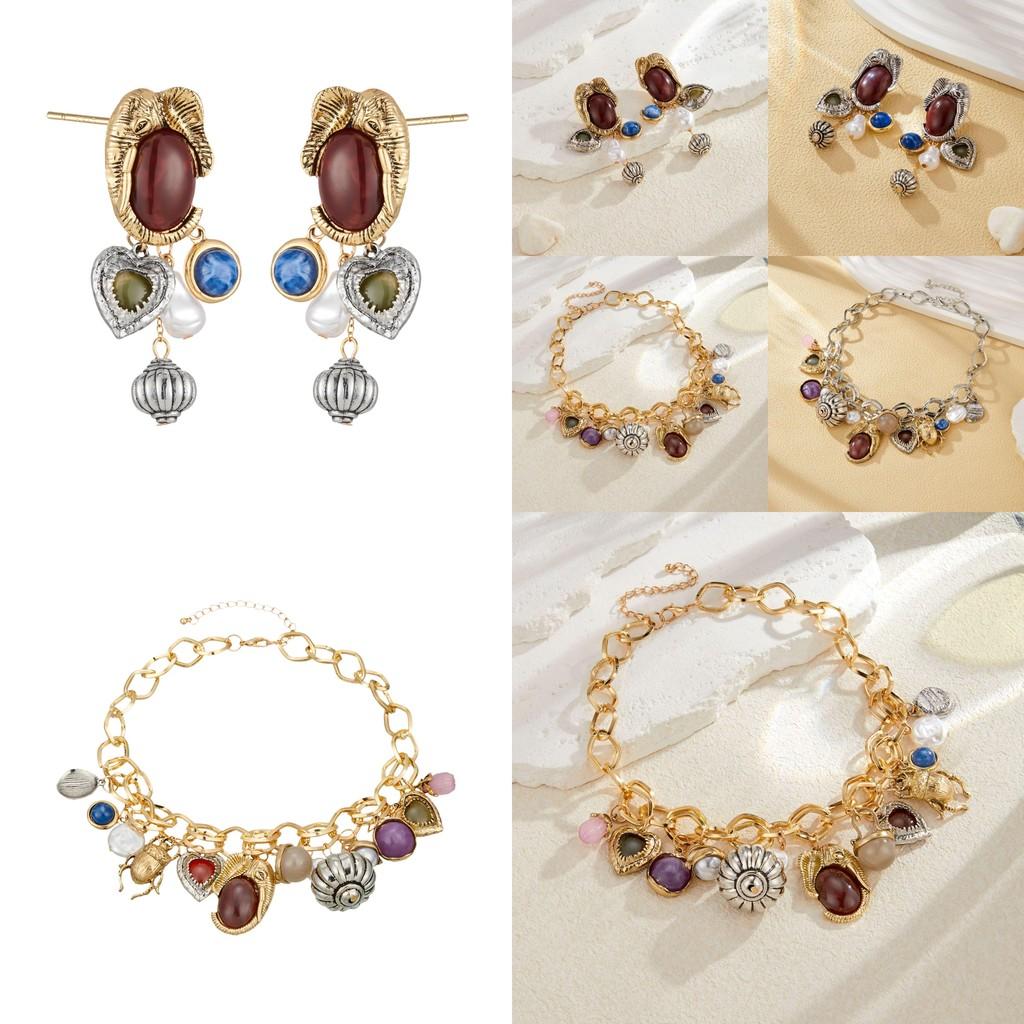 Vintage Style Geometric Animal Shaped Pendant Earrings For Women With Pearl Accents