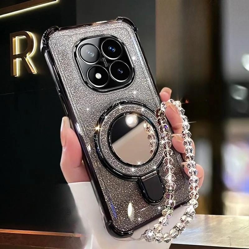 For Xiaomi Redmi Note 14 13 13R 12 11 10 9 9S 8 Pro Plus 4G 5G Case Glitter Plating Mirror Magnetic Phone Holder Bracelet Cover