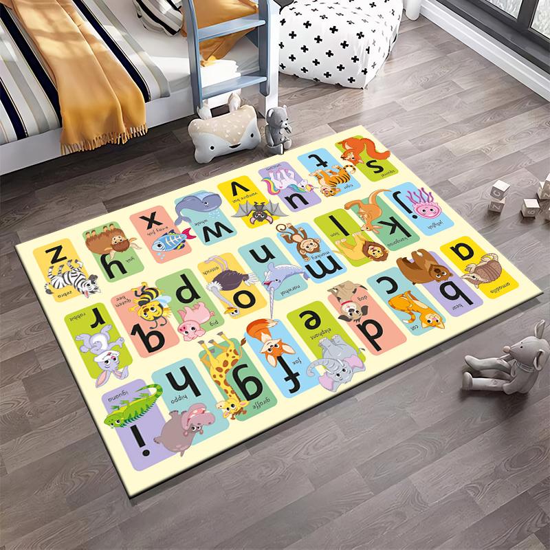 Alphabet Animal Characters Educational Rug - Non-slip rug suitable for living room and bedroom sofas.