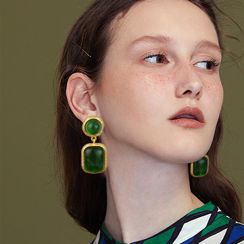 French Geometric Court-Style Dangle Earrings - Luxurious, Retro, Natural Niche Design
