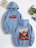 Mens Casual Hooded Sweatshirt with Japanese Cherry Blossom Red Sports Car Graphic Print Vibrant Blue Regular Fit Drawstring Hood