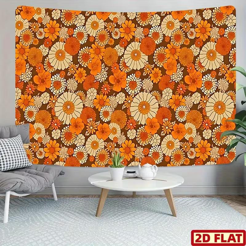 2D Boho Vintage Blumen-Wandteppich für ästhetischen Raumhintergrund & Party