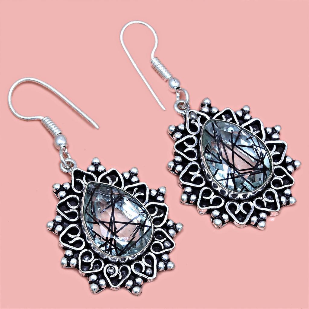 Rutile  Golden Set Earring Jewelry 18-20'' Pendant Quartz Sterling