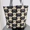 Women's Embroidered Bear Canvas Tote Bag - Large Capacity Handbag & Shoulder Bag for Students