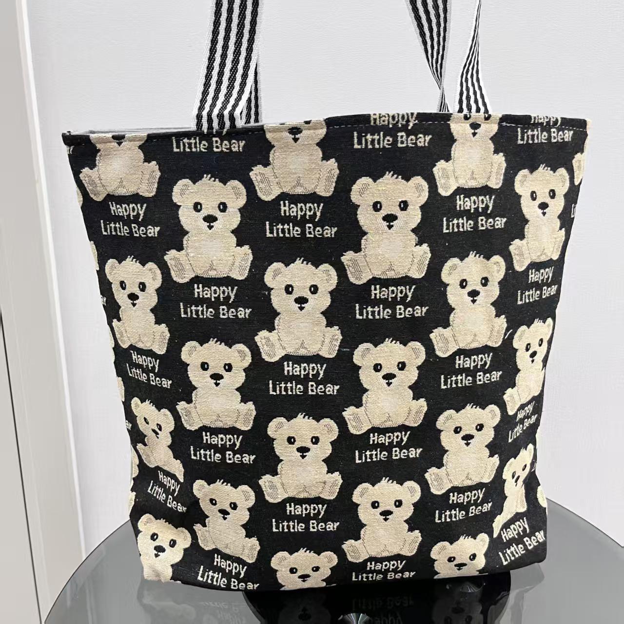 

Women s Embroidered Bear Canvas Tote Bag - Large Capacity Handbag & Shoulder Bag for Students 42x8x35 cm чорний