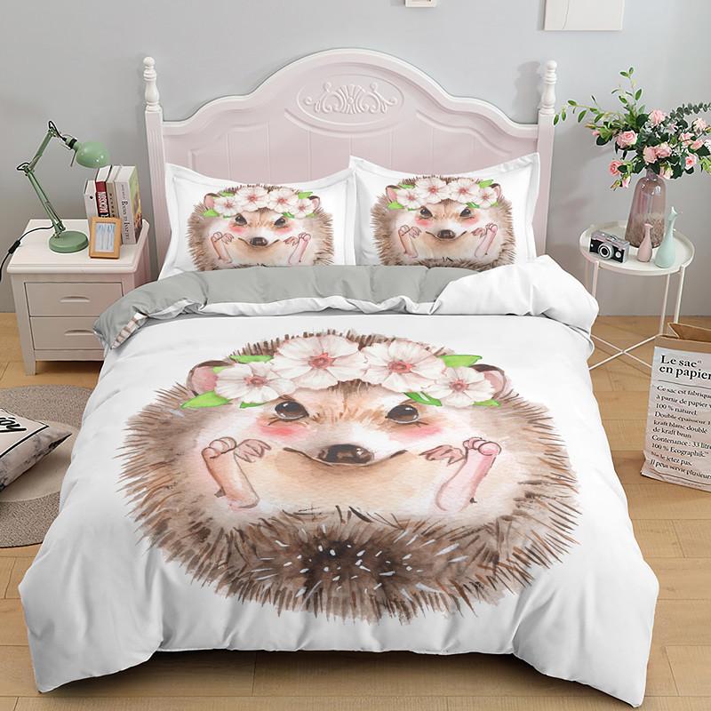 Cute Hedgehog Duvet Cover 3D Cartoon Animal Bedding Set King Full Queen Size Microfiber 3PCS Comforter Cover With Pillowcases