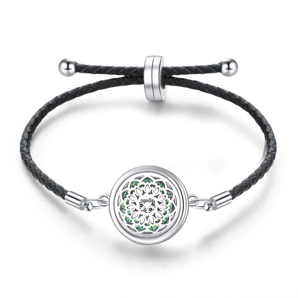 Women's Adjustable Braided Leather Aroma Diffuser Tree of Life Bracelet