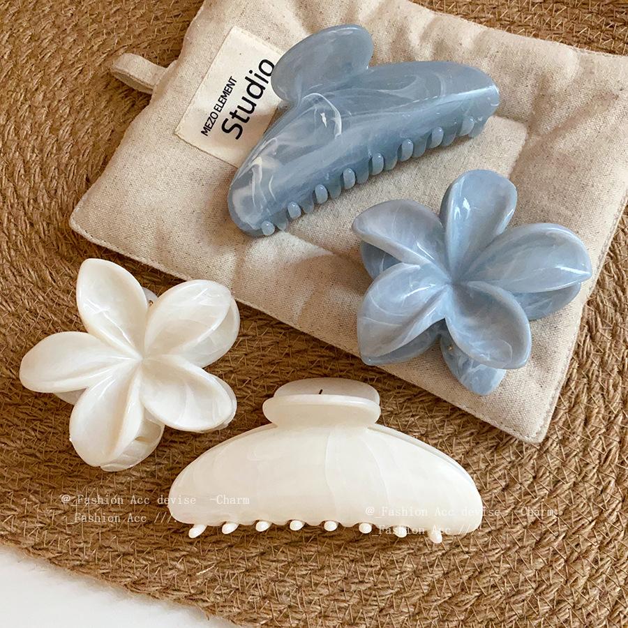 Acrylic double-sided smudged flower grab clip Korean fresh semi-tied hairpin temperament versatile shark clip hair accessories woman