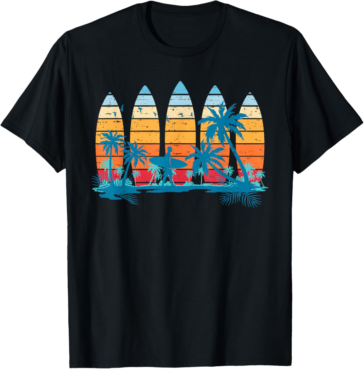 

Vintage Surfboard Sunset Surfboarder Retro Surfer Palm Tree T-Shirt 5XL різнокольоровий
