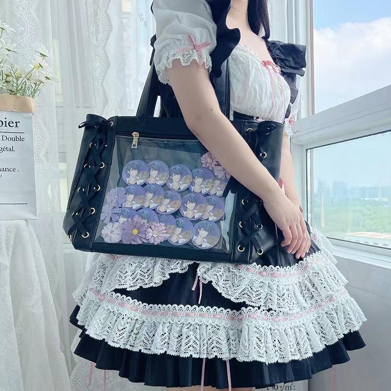 Large Capacity Bag for Women New Bow Tie Transparent Cute Sweet Commuter Shoulder Tote Bag