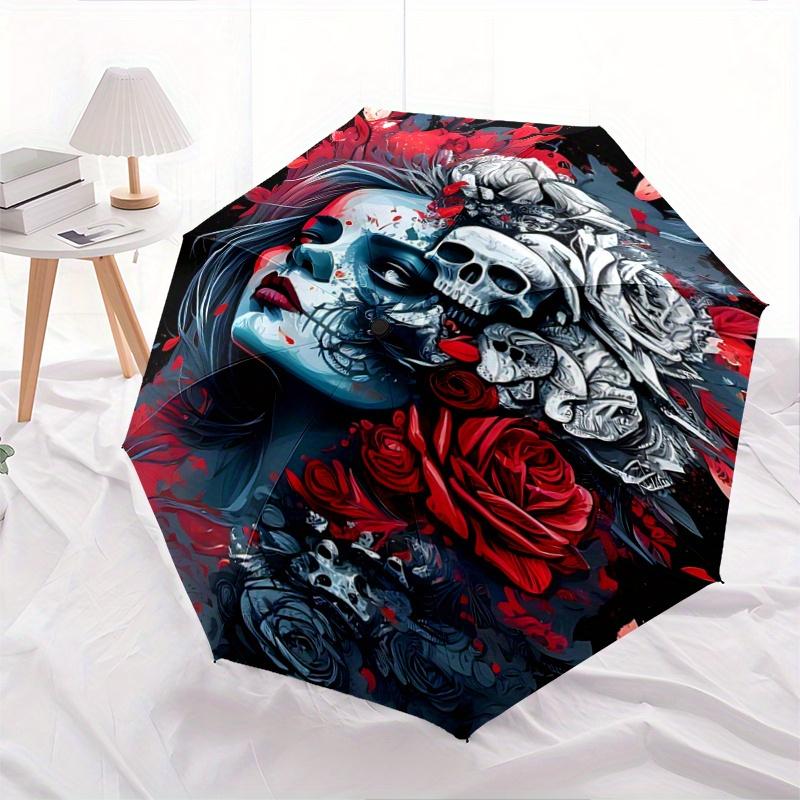 

1pc Day of the Dead Fully Automatic Folding Portable Umbrella, 8 Iron Frames, Three-Fold Design, Suitable for All Seasons, Suitable for Outdoor U