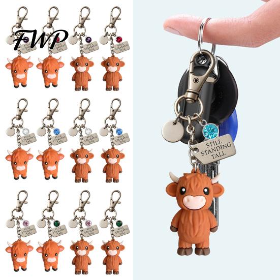 Metal Keychain A Little Highland Cow for You Keychain, 3D Resin Keyring with Birthstone Charm & Sentiment Card, Your Daily Reminder of Quiet Strength