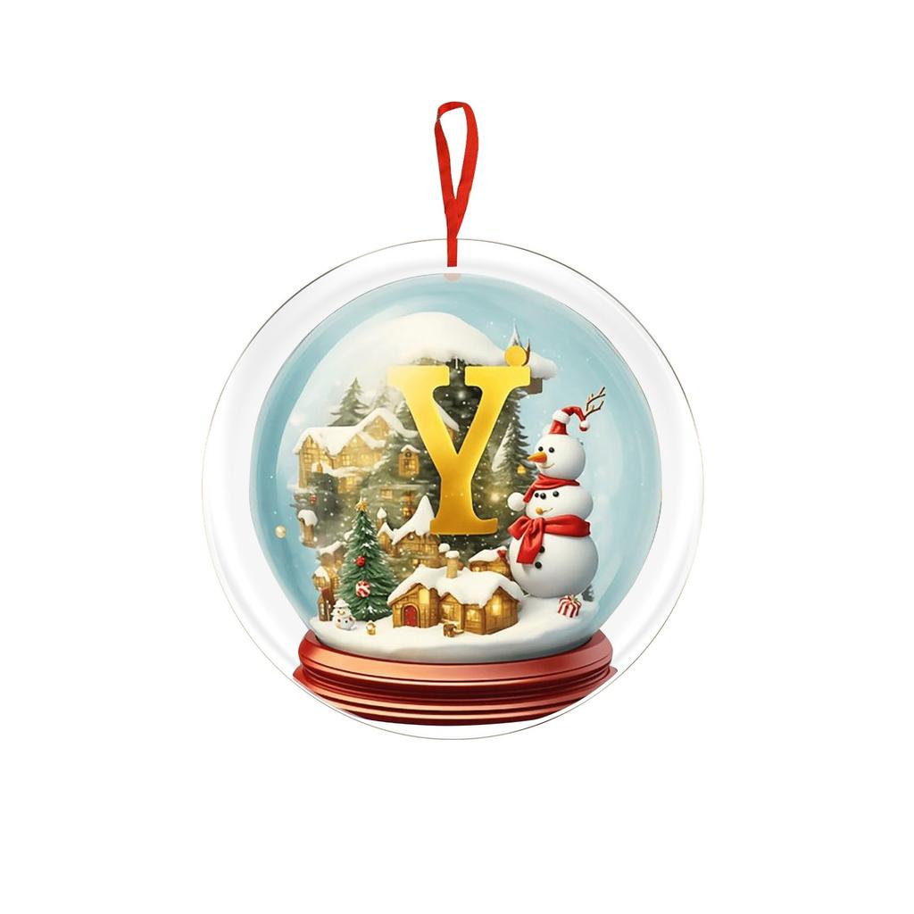 Christmas Ornament 2D 26 Letters Yellow Crystal Ball Acrylic Snowman Scene Festive Car Tree Hanging Decor Accessory