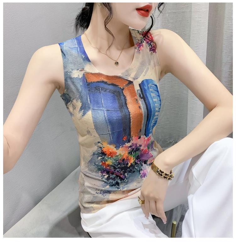 European Style 2023 Summer Women's Sleeveless Knit Print Tank Top