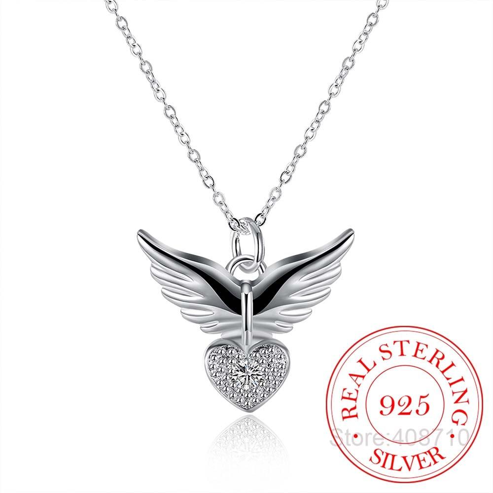 New 925 Sterling Silver Necklace Zirconia Angel Wings Necklace Jewelry Collars