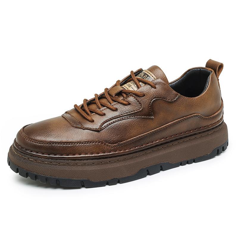Men's shoes spring new trendy brand high-end brown men's board shoes casual shoes men's trend versatile platform leather shoes