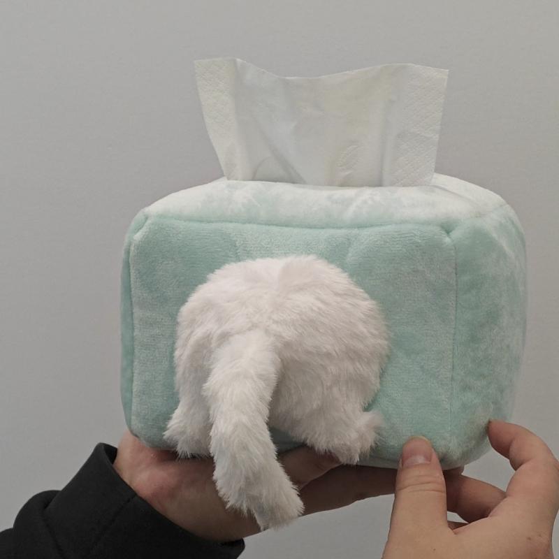 Playful Kitten Tissue Box Creative Plush Toy Storage Box Modern Minimalist Living Room, Bedroom and Car Decor Pull-Out Tissue Box