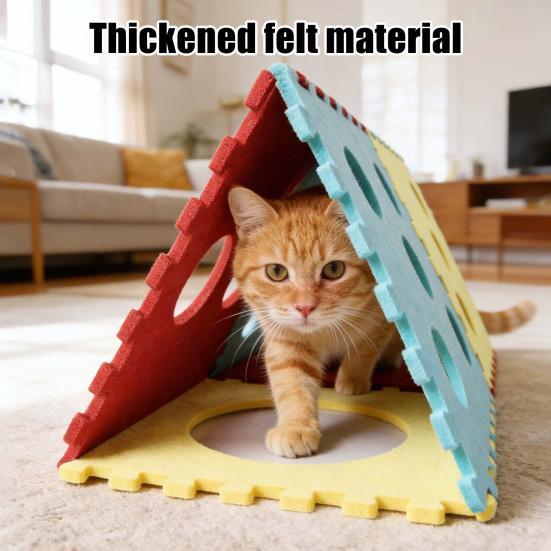 Cat Tunnel Felt Cube Tunnel Toy Kitten Play Tube Cat Hideaway Cave with Interactive Peek Hole for Indoor Cats Assembly Required