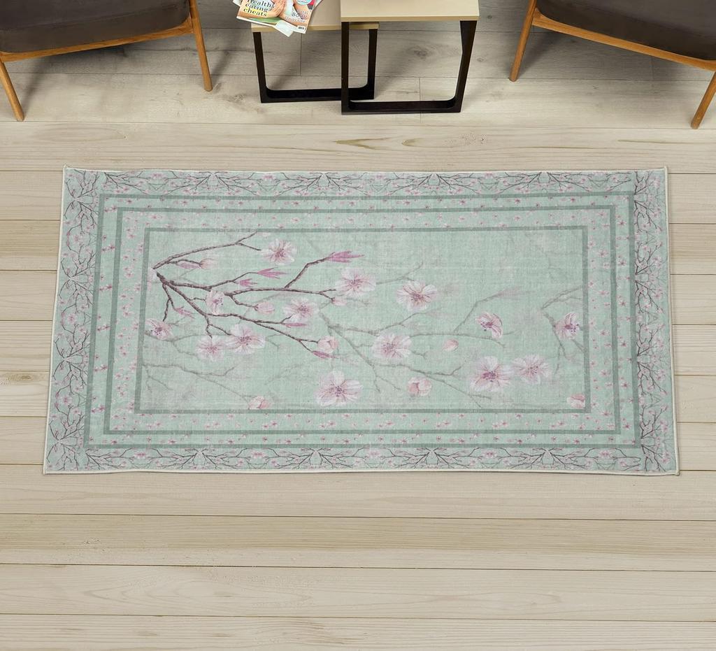 Dinosaur Decorative Rug,Jurassic Scenario Cartoon Animals in Wilderness Cloudy Sunrise Back, Quality Carpet for Bedroom Dorm and
