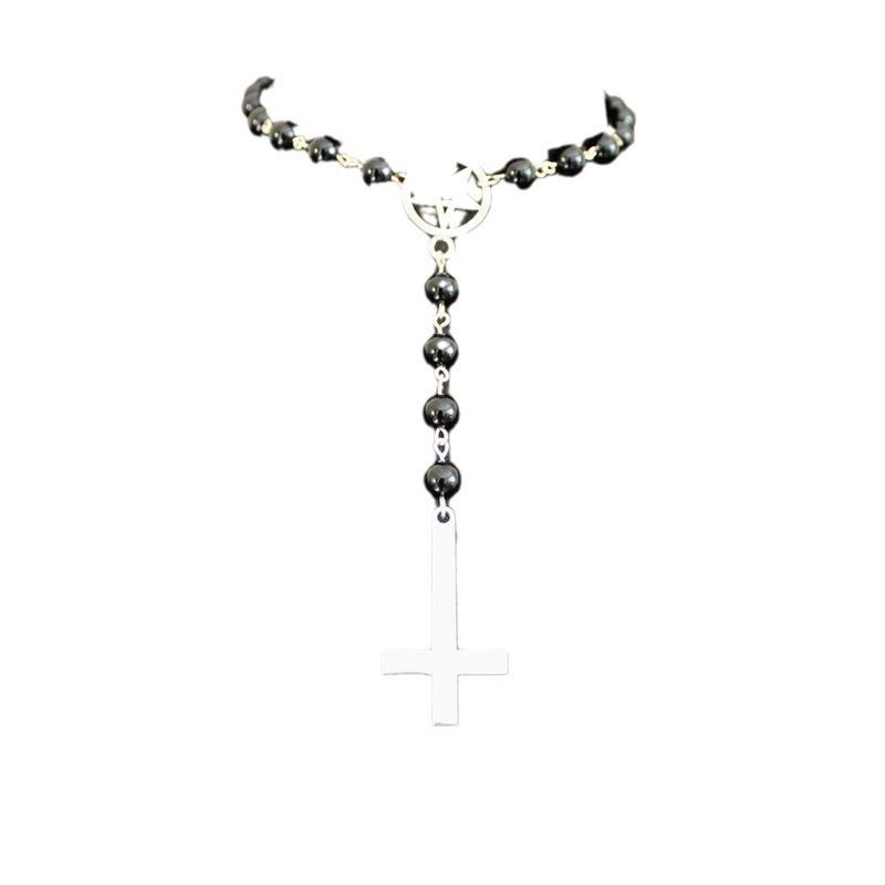 Geometric Alloy Pendant Necklace With Pentagram And Inverted Cross For Women