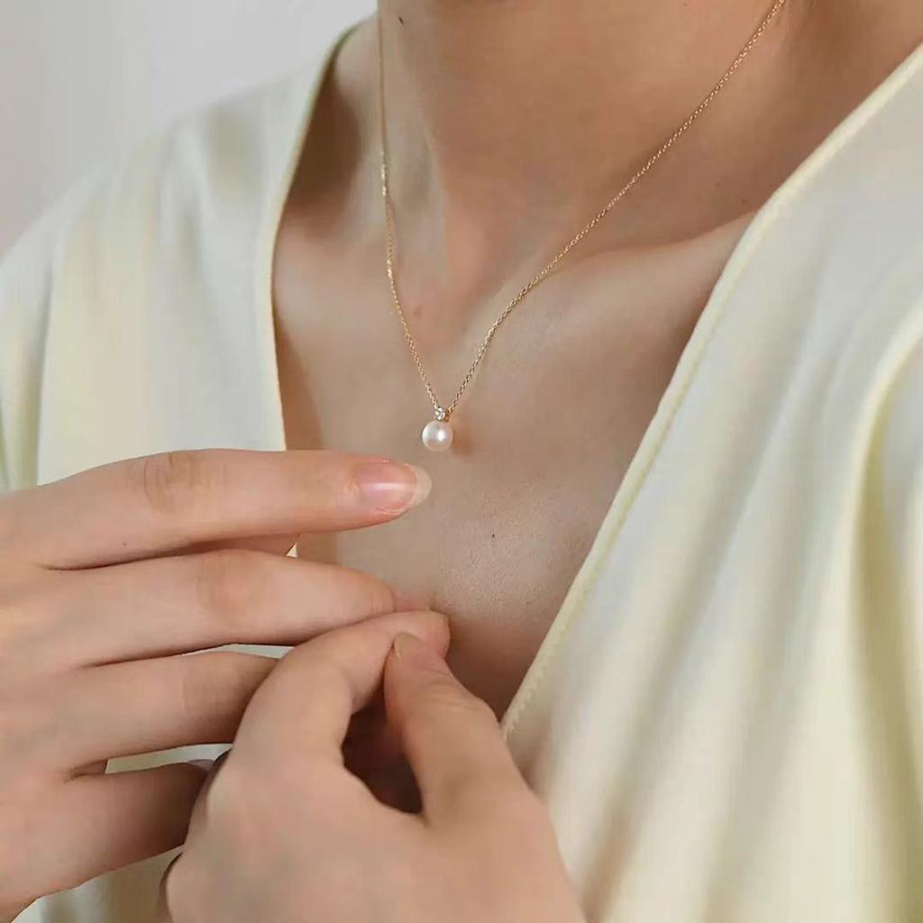 925 Sterling Silver Electroplated 18K Gold Light Luxury Shell Pearl Zircon Geomet Jewelry Giftsric Pendant Necklace for Women