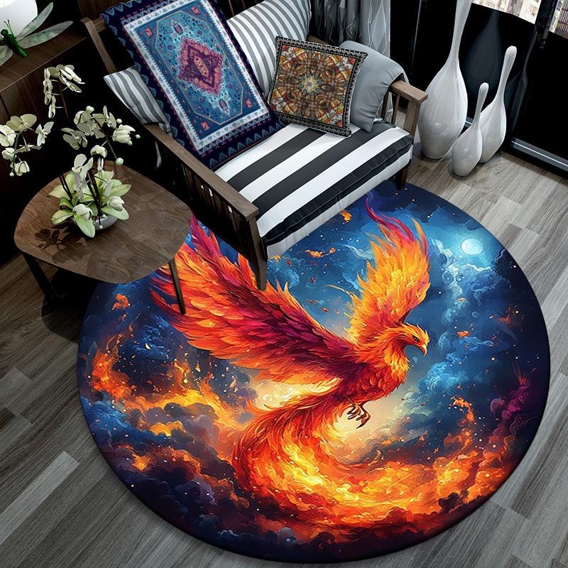 Phoenix Rising Round Area Rug,Carpet Rug for Living Room Bedroom Sofa Playroom Decor,Non-slip Floor Mat