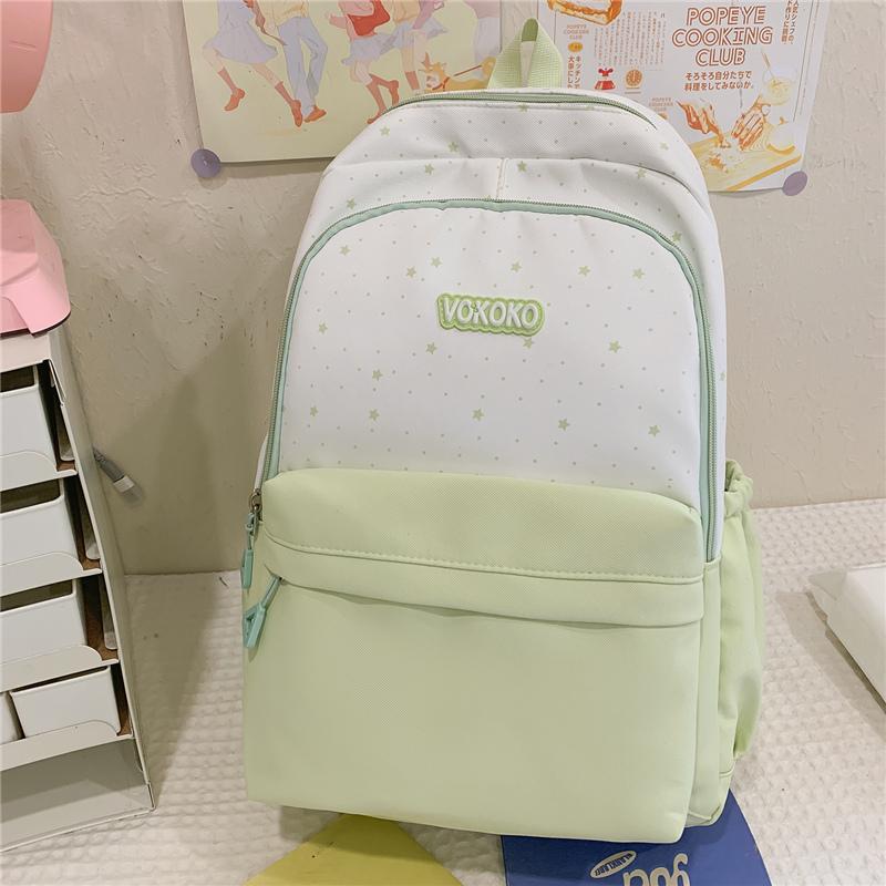 

Middle School Student Schoolbag Contrast Color Stitching Travel Backpack зелений
