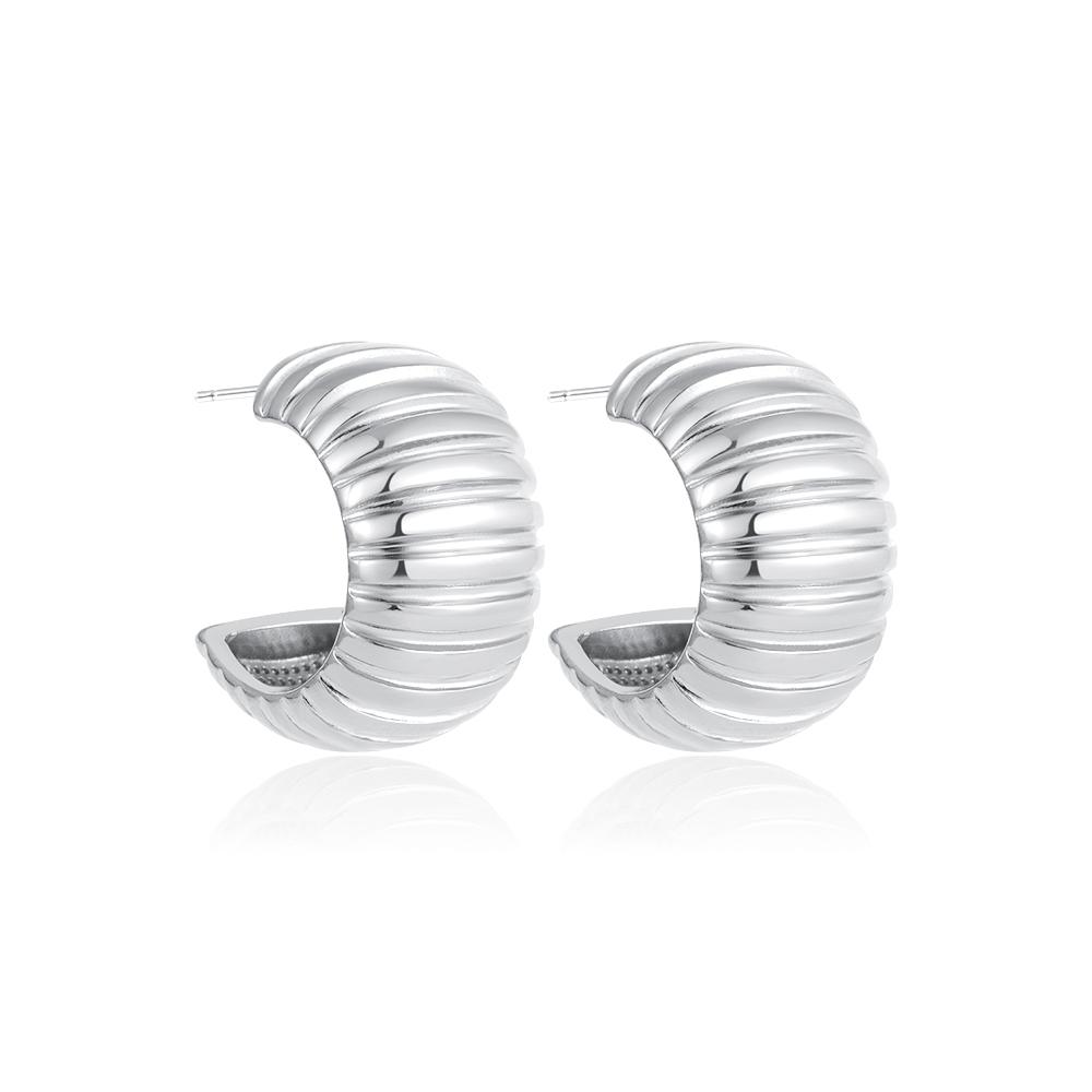 Vintage Texture Round Chunky Ribbed Hoop Earrings for Women Gold Plated C-Shape Stainless Steel Earring Vintage Zircon Bijoux