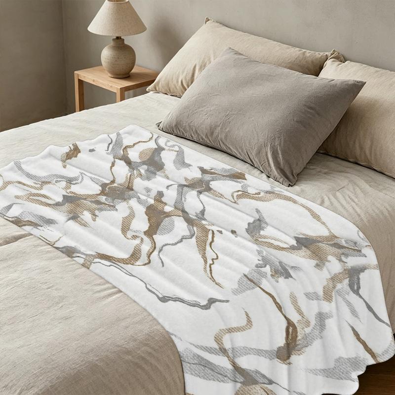 All-Season Thick Warm Single Flannel Blanket – Soft Marble Pattern, Cozy for Home, Office Naps, Guest Room, Ideal for Christmas & Halloween