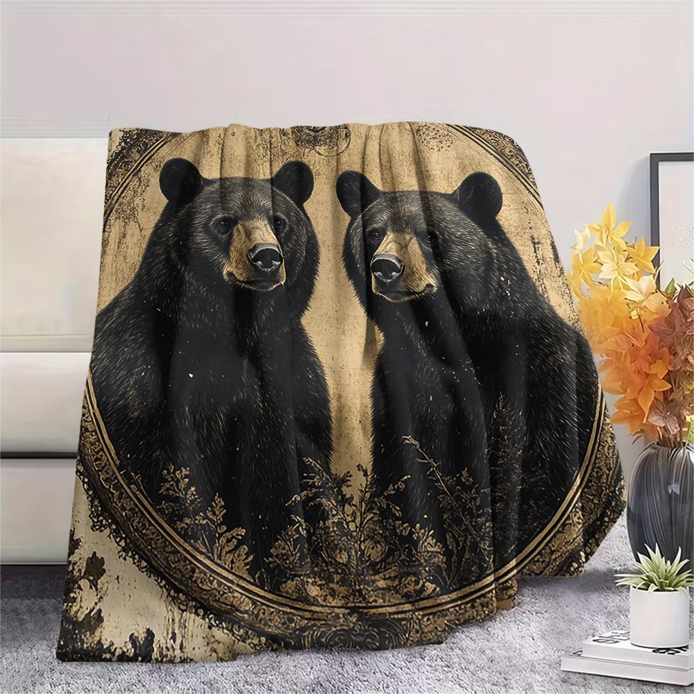 Black Bear Print Flannel Blanket, High Quality Comfortable for All Seasons, Home Decor, Warmth and Comfort, Perfect for Christmas Gifts