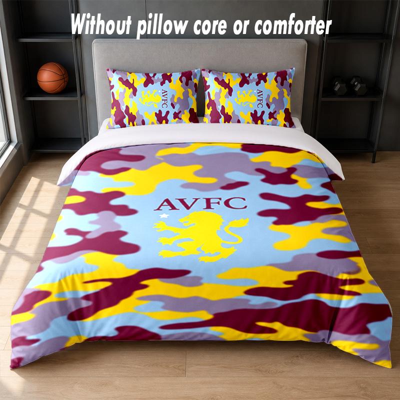 Aston Villa Football Design Bed Bedding Set 1 Duvet Cover + 2 Pillowcases Soft Breathable Household Bed Linens