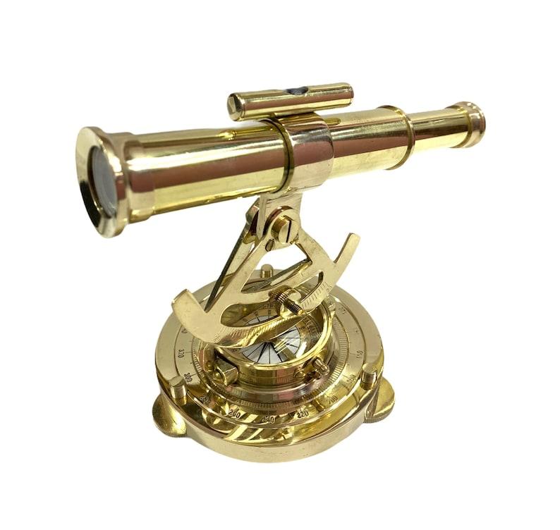 Brass Theodolite Telescope with Compass: Nautical Desk Decor