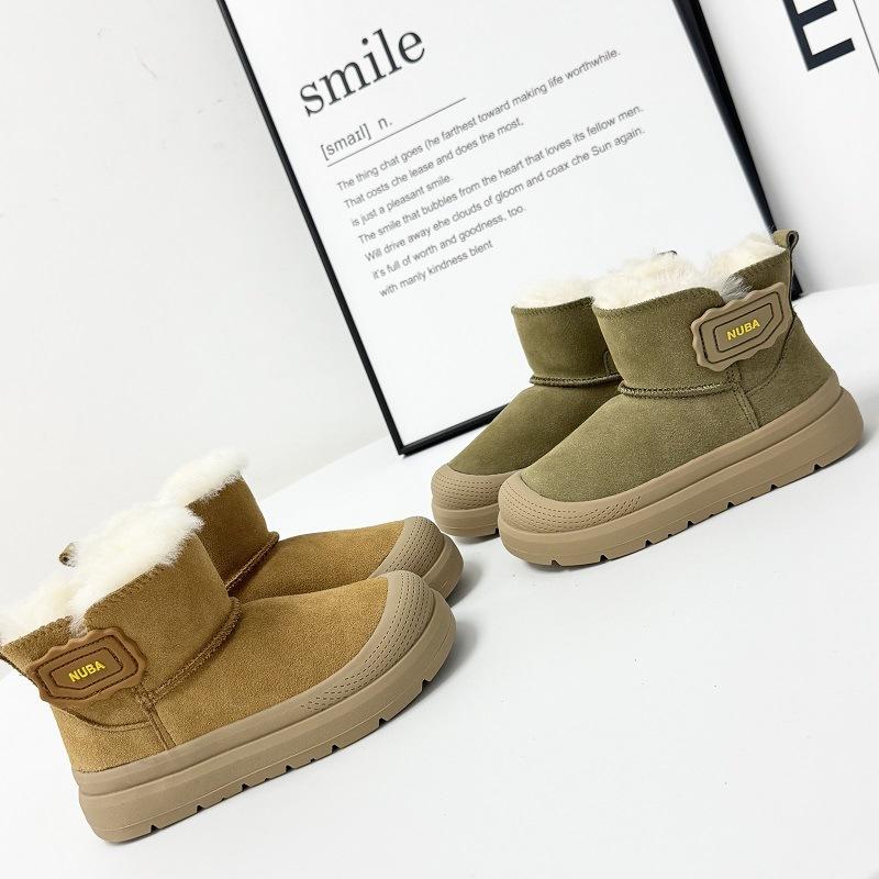 Children's Warm Snow Boots Leather and Fur Short Boots Waterproof and Non-slip One-step Cotton Shoes