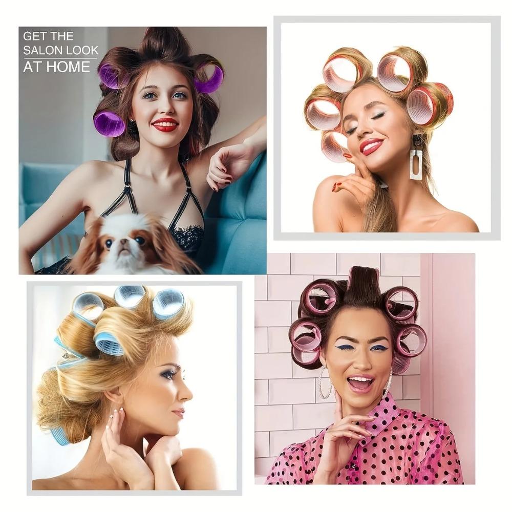 30 Stück/Set Hitzefreies Haarstyling-Set Selbsthaftende Lockenwickler mit 18 Stück Haarwicklern und 12 Stück Klammern für DIY Haarstyling Einfach zu bedienen