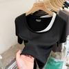 WTEMPO Brand Short-sleeved T-shirt Women's Summer Fake Two Niche with Design Sense of The Niche Sexy Slim Short Tops