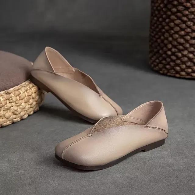 Женские туфли на плоской подошве из натуральной кожи с квадратным носком удобные туфли-лодочки на мягкой подошве модные повседневные французские швейные лоферы без шнуровки 38 бежевый 2367₽