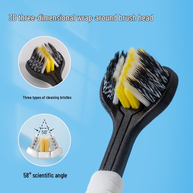 Individually Packed Adult Three-Sided Soft Bristle Toothbrush with Spiral Interdental Cleaners
