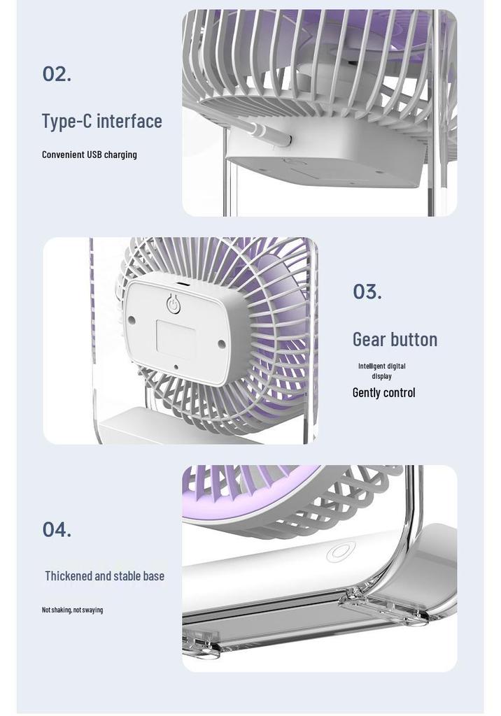 USB Rechargeable Circulating Fan with Light for Home, Office, Dorm, and Outdoor Camping