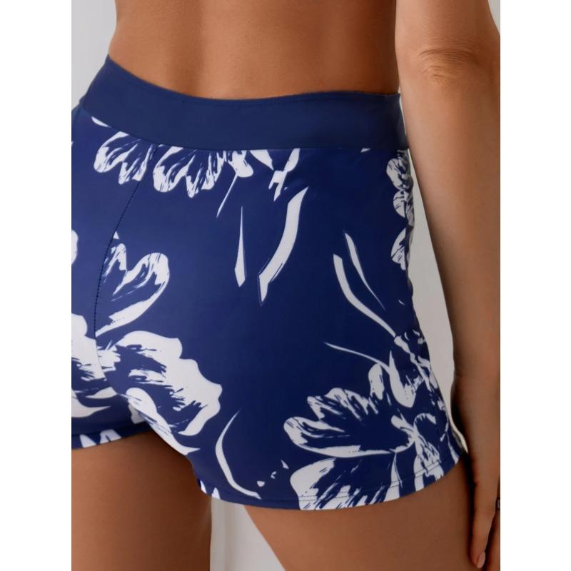 Vintage Navy Floral Print Bikini Set 2026 Women Push Up Bra High Waist Swimsuit Summer Bathing Suit Holiday Two Piece Swimwear