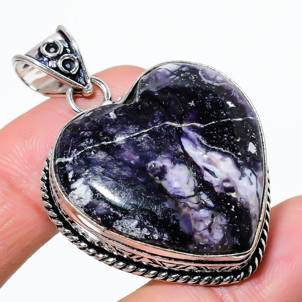 Tiffany Stone Gemstone Handmade 925 Sterling Silver Jewelry Pendant 1.97" d7Y65