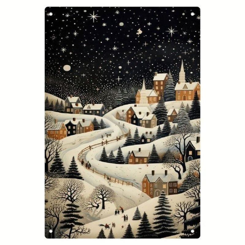 Vintage Merry Christmas Metal Sign, Retro Holiday Wall Decor 20x30cm