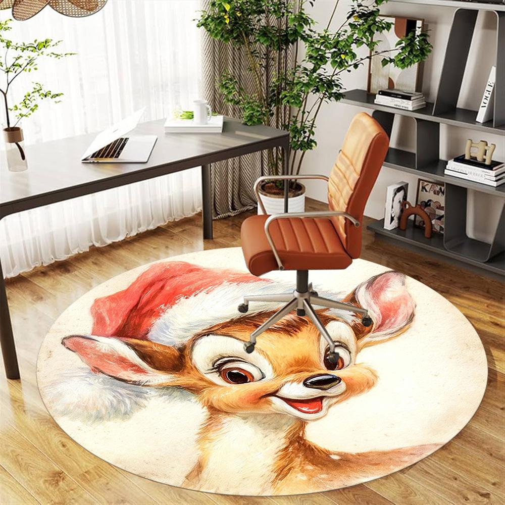 1PC deer santa hat Office Round Area Rug, Under Office Chairs Bedroom Living Room Home Decor,Carpet for Office, -1110246