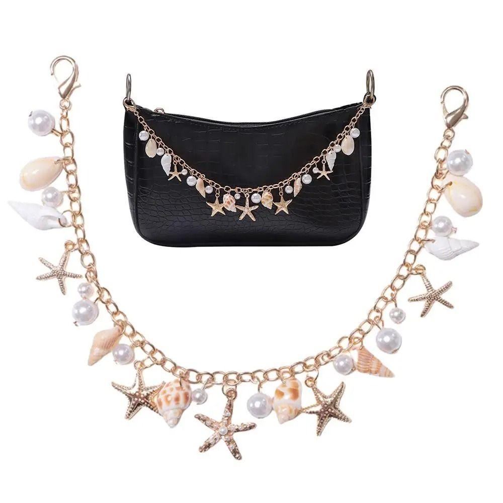 Metal Chain Bag Charms Accessory Lanyard Bag Chain Starfish Conch Pearl Bag Pendant Bag Ornament