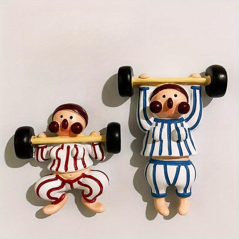2pcs Halloween , Christmas 3D Fridge Magnets , Creative Striped Weightlifting Design , Thick , Smooth Resin Kitchen Decor